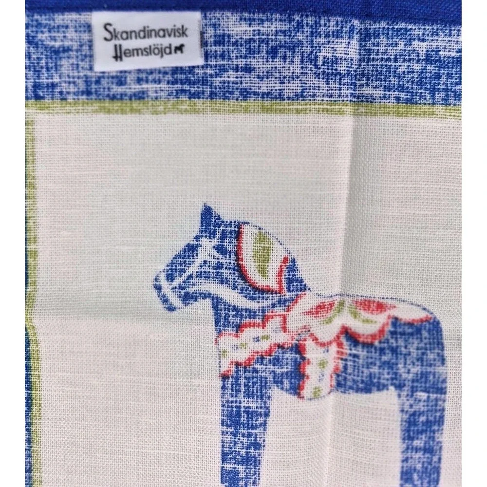 Skandinavisk Hemslojd Tea Towel White Blue Dala Horse Linderholm